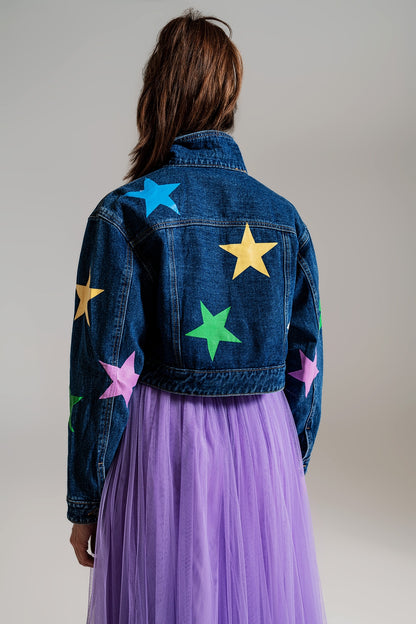 Veste en denim avec imprimé d'étoiles multicolores 