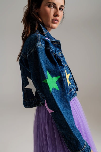 Veste en denim avec imprimé d'étoiles multicolores 