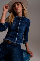 Q2 Veste en jean avec ourlet brut