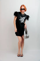 Robe Courte Noire Etoile Argent et Plumes