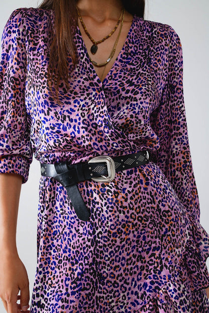 Robe violette à imprimé animalier – Élégance bohème avec une touche sauvage 